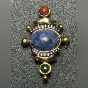 Levine Modernist Multi Color Stones Pendant Pin Brooch Signed 1.75" Tall